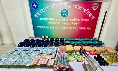 মোহাম্মদপুরে যৌথ বাহিনীর অভিযান: বুনিয়া সোহেলের আস্তানা থেকে কোটি টাকা, মাদক ও বিস্ফোরক উদ্ধার।  ছবি- সংগৃহীত