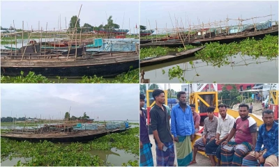 আটকে রাখা নৌকা, কর্মহীন মাঝিরা। ছবি- রূপালী বাংলাদেশ