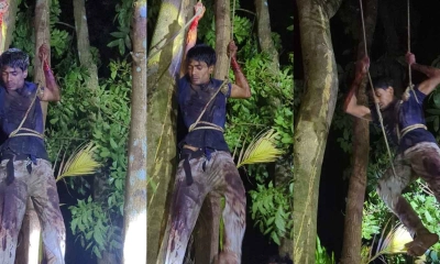 পুলিশ স্থানীয় ও ফায়ার সার্ভিসের সহযোগিতায় রাত  ১০টার দিকে ৪ ঘণ্টার শ্বাসরুদ্ধকর অভিযান চালিয়ে গাছ থেকে নামিয়ে গ্রেপ্তার করে। ছবি- রূপালী বাংলাদেশ