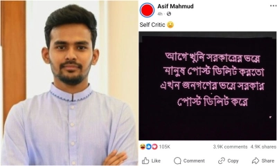 এখন জনগণের ভয়ে সরকার পোস্ট ডিলিট করে: আসিফ মাহমুদ
