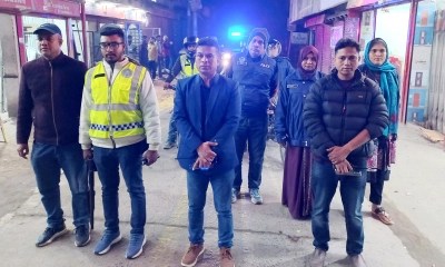 ওসির ব্যতিক্রমী উদ্যোগ, নাশকতা রোধে পুলিশের মহড়া