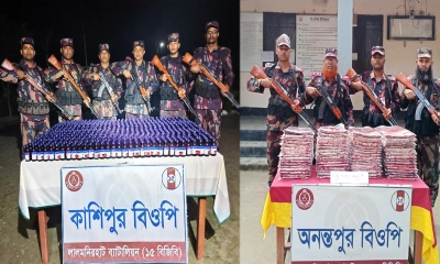 ভারতীয় মাদক ও শাড়ি উদ্ধার। ছবি: রূপালী বাংলাদেশ