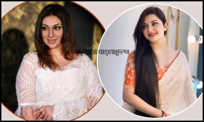 ঢাকাই সিনেমার চিত্রনায়িকা অপু বিশ্বাস ও পরীমণি। ছবি- রূপালী বাংলাদেশ গ্রাফিক্স