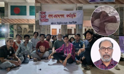 গণঅনশনরত শিক্ষার্থীদের সঙ্গে রাত্রিযাপন করলেন বরিশাল বিশ্ববিদ্যালয়ের উপাচার্য।      ছবি- রূপালী বাংলাদেশ