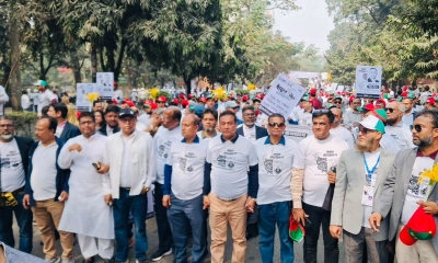 তারেক রহমানকে সমর্থনে ঢাকায় পেশাজীবীদের মিছিল