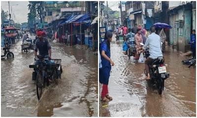 সামান্য বৃষ্টিতে রাস্তায় হাঁটু পানি, দুর্ভোগে পথচারীরা