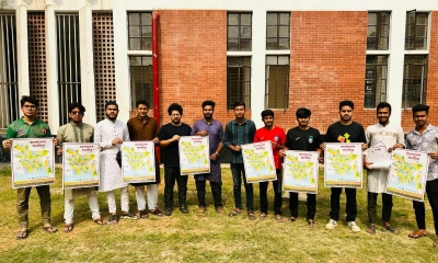 শেখ মুজিবুর রহমান হলে মানচিত্র বিতরণ করলেন ছাত্রদল নেতা তৌহিদুর