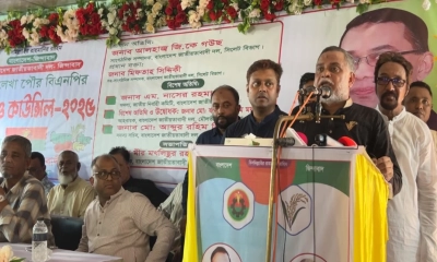 মৌলভীবাজারের বড়লেখা পৌর বিএনপির দ্বিবার্ষিক সম্মেলন ও কাউন্সিলে প্রধান অতিথির বক্তব্যে কথা বলেন জিকে গউছ ।   ছবি- রূপালী বাংলাদেশ