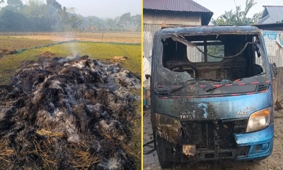ধান পোড়ানোর পর জামালের পিকআপেও আগুন