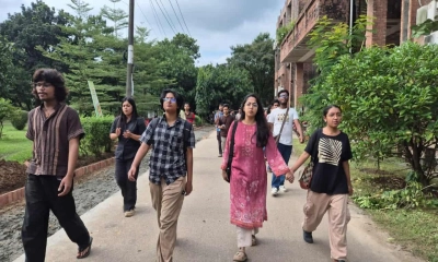 জাহাঙ্গীরনগর বিশ্ববিদ্যালয়ের বিক্ষোভ মিছিল। ছবি- রূপালী বাংলাদেশ