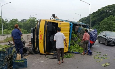 গজারিয়ায় সড়কে উল্টে গেলো সবজির ট্রাক