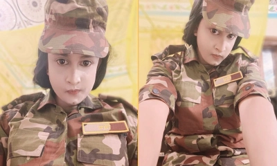 মো. নাজমুল হাসান জিম নারী সেজে সৈনিকের পোশাকে। ছবি- রূপালী বাংলাদেশ