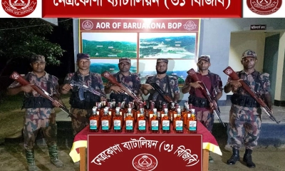 বিজিবির অভিযানে ৬৩ বোতল ভারতীয় মদ জব্দ