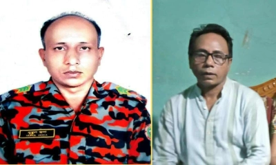 ফায়ার ফাইটার নুরুল হুদ ও তার মামা সাব্বির কামাল। ছবি- রূপালী বাংলাদেশ