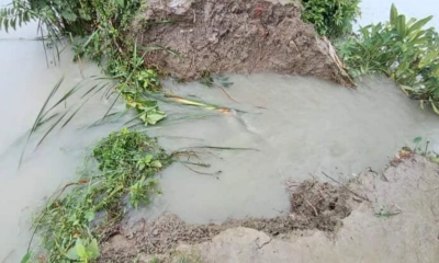 দুমকিতে বাঁধ ভেঙে পানিবন্দি শতাধিক পরিবার