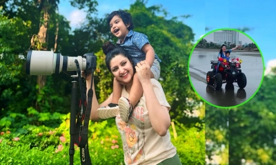 ‘বাজান’কে নিয়ে বাইক চালিয়ে পরীর সমুদ্রবলিাস