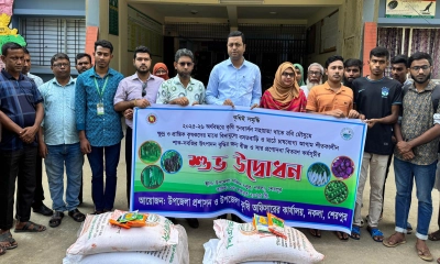 নকলায় ৬৩৫ কৃষকের মাঝে বিনামূল্যে সার ও বীজ বিতরণ