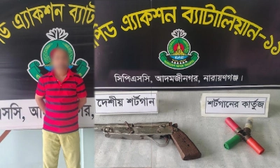 সোনারগাঁয়ে শীর্ষ সন্ত্রাসী রাসেল গ্রেপ্তার, অস্ত্র ও গুলি উদ্ধার