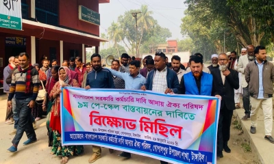 ৯ম পে-স্কেল বাস্তবায়নের দাবিতে গোপালপুরে সরকারি কর্মচারীদের বিক্ষোভ