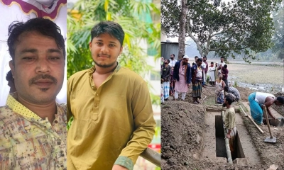 উত্তরায় অগ্নিকাণ্ডে নিহত একই পরিবারের তিনজনকে পাশাপাশি কবরে দাফন