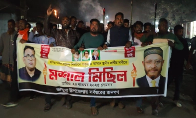 পাবনা-৩ আসনে স্থানীয় প্রার্থীর দাবিতে মশাল মিছিল