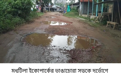 মধুটিলা ইকোপার্ক সড়কের বেহাল  পর্যটকদের ভোগান্তি