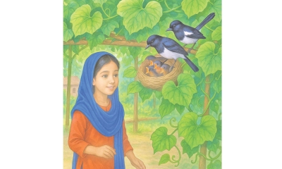 লাউয়ের জাঙলায় দোয়েল পাখি
