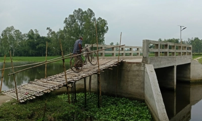 বাঁশের মই বেয়ে সেতু পারাপার
