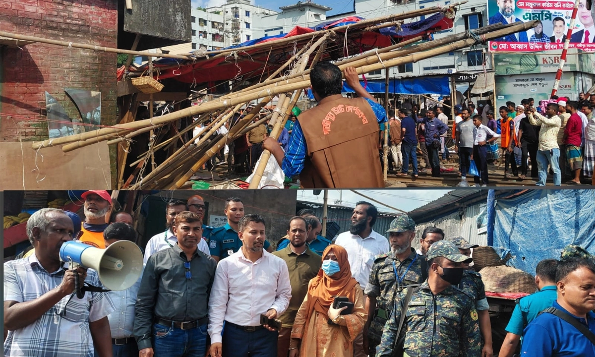 রেলওয়ে জংশনে অবৈধ স্থাপনা উচ্ছেদ। ছবি: রূপালী বাংলাদেশ