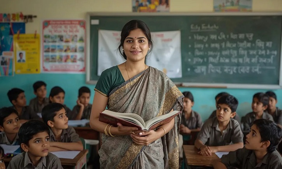 প্রতিষ্ঠানে ক্লাস নিচ্ছেন এক শিক্ষিকা। ছবি- এআই