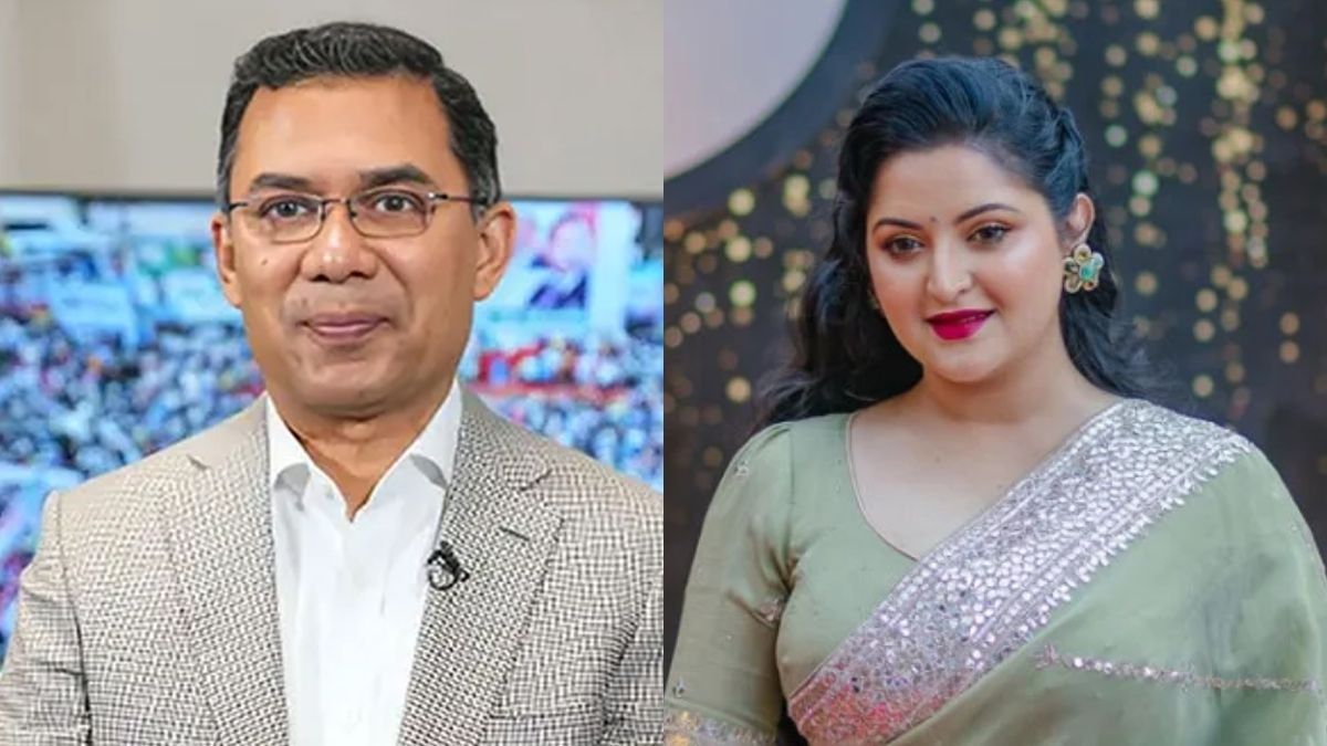 বিএনপির ভারপ্রাপ্ত চেয়ারম্যান তারেক রহমান ও অভিনেত্রী পরীমনি। ছবি- সংগৃহীত