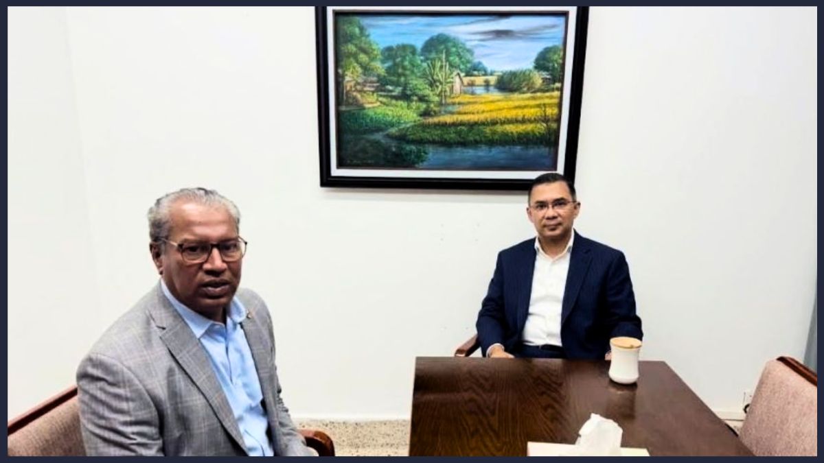 বিএনপির চেয়ারম্যান তারেক রহমানের সঙ্গে দলের গুলশান কার্যালয়ে বিদ্রোহী প্রার্থী মিজানুর রহমান চৌধুরীর বৈঠক। ছবি : সংগৃহীত