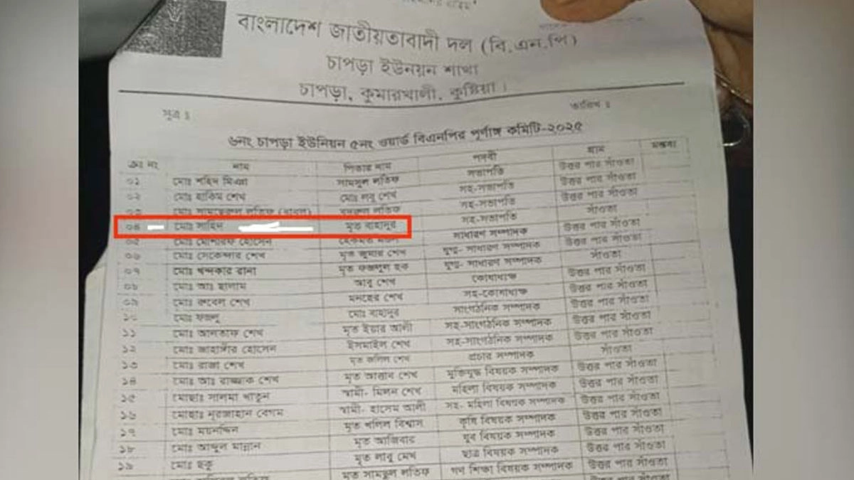 ৫১ সদস্য বিশিষ্ট কমিটিতে ৪ নাম্বারে নাম মৃত সাহিদের।     ছবি- সংগৃহীত