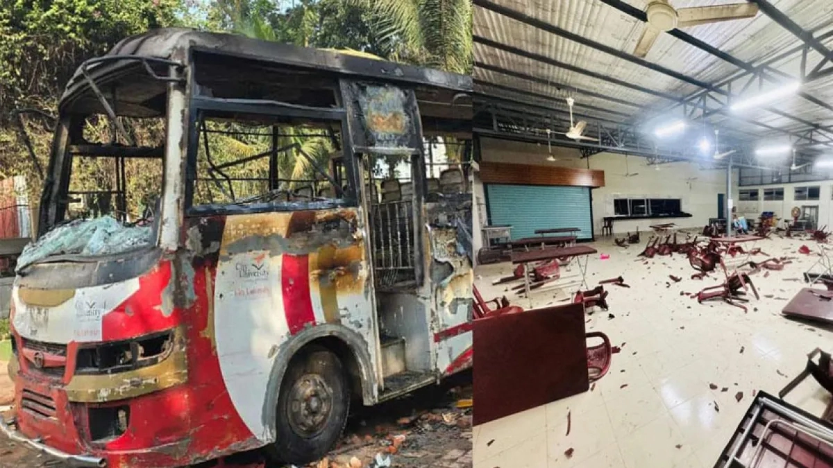 দুই বিশ্ববিদ্যালয়ের সংঘর্ষে ১৫টি গাড়িতে আগুন দেয় শিক্ষার্থীরা। ছবি- সংগৃহীত