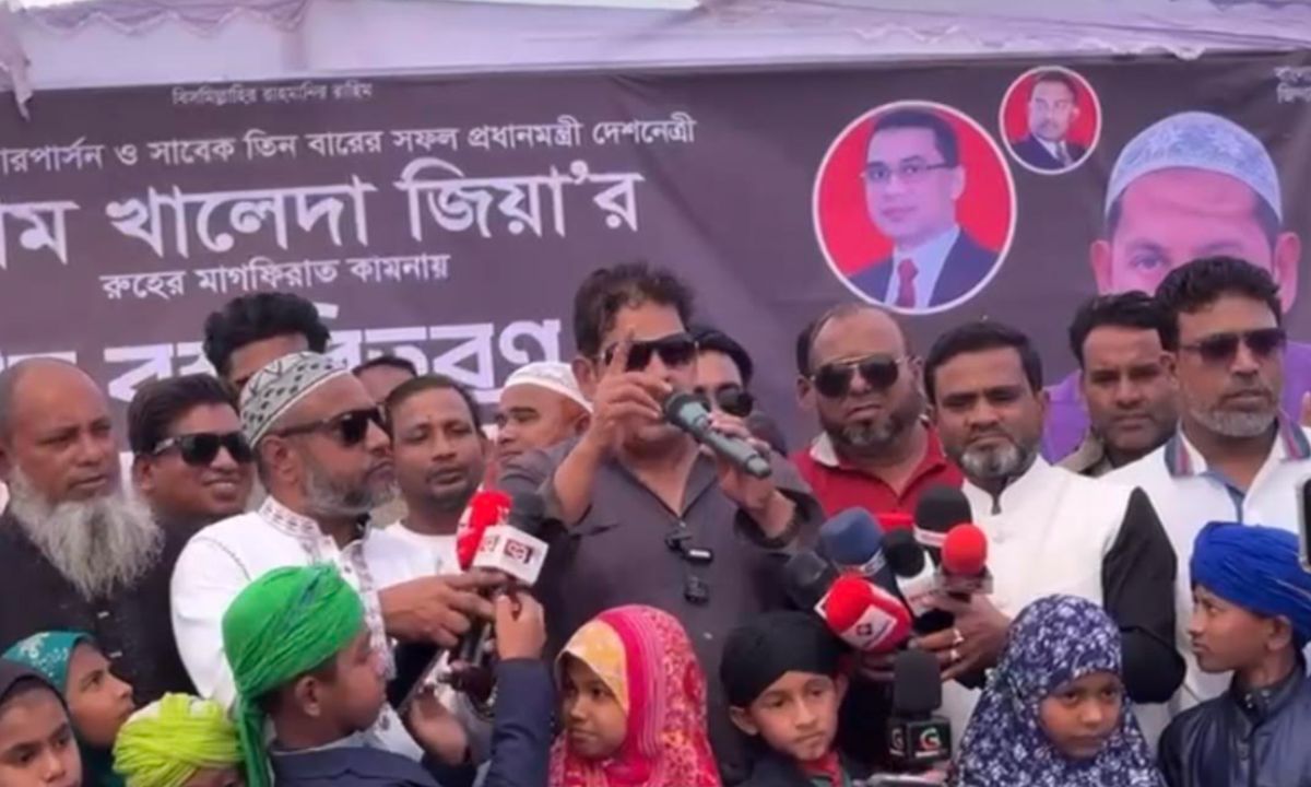 বক্তব্য দেন নারায়ণগঞ্জ-১ (রূপগঞ্জ) আসনে বিএনপি মনোনীত প্রার্থী মোস্তাফিজুর রহমান ভুইয়া দিপু। ছবি : রূপালী বাংলাদেশ