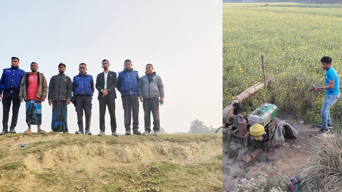 অবৈধভাবে বালু উত্তোলনের সময় অভিযান চালায় ভ্রাম্যমান আদালত। ছবি- রূপালী বাংলাদেশ