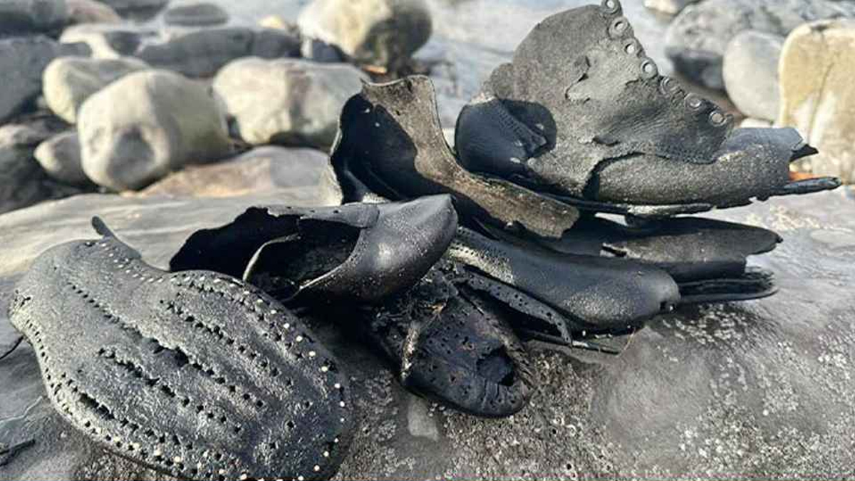 ওগমোর সমুদ্রসৈকতে পড়ে থাকা রহস্যজনক জুতা। ছবি : সংগৃহীত