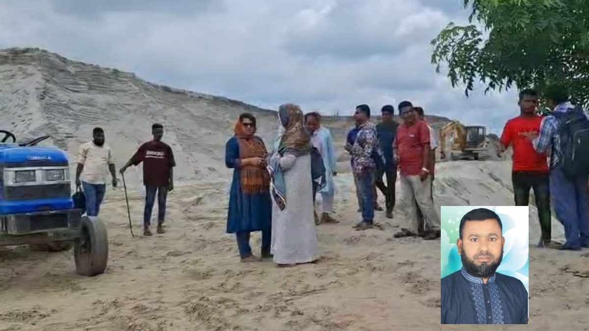 যুবদলের সভাপতির অবৈধ বালুর ব্যবসায় ভ্রাম্যমাণ আদালতের অভিযান, ইনসেটে জহির মেম্বার।    ছবি- রূপালী বাংলাদেশ