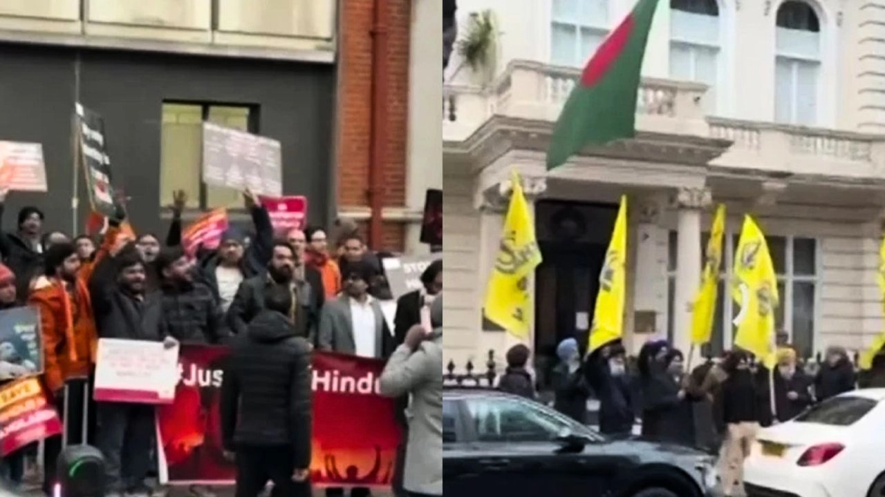 লন্ডন হাইকমিশনের সামনে  বাংলাদেশ ইস্যুতে বিক্ষোভ। ছবি : সংগৃহীত