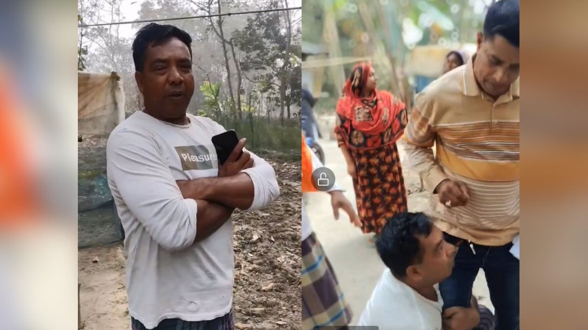 অভিযুক্ত মিলন হোসেন পা ধরে আছেন। ছবি : রূপালী বাংলাদেশ