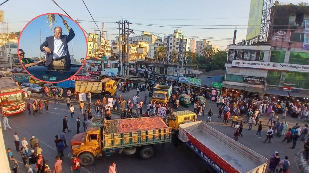 গণসংযোগকালে বিএনপি নেতা মিন্টুর গাড়ি বহরে হামলা। ছবি- রূপালী বাংলাদেশ