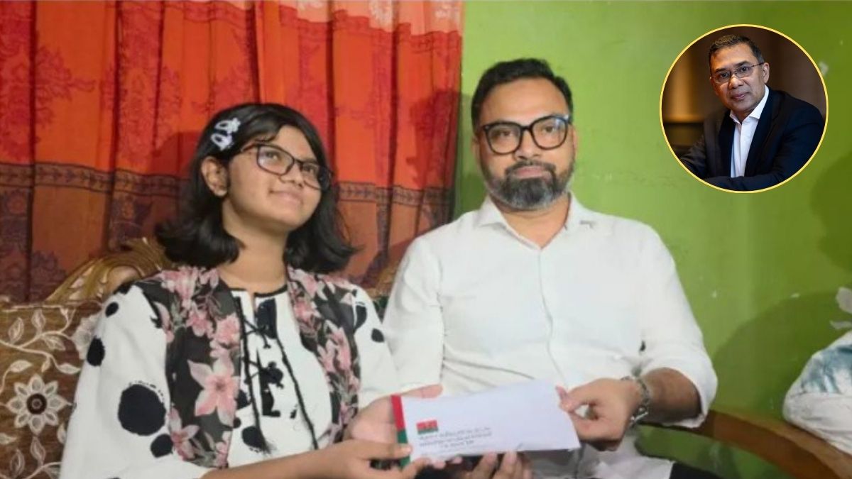 দাবা চ্যাম্পিয়ন মুনতাহার পাশে তারেক রহমান। ছবি- রূপালী বাংলাদেশ