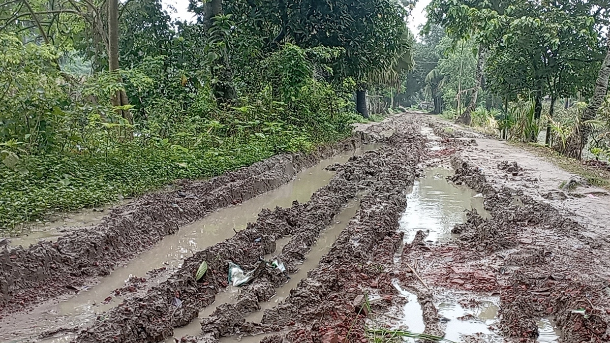 লালপুরে মাত্র দুই কিলোমিটার কাঁচা রাস্তার কারণে থেমে যাচ্ছে মানুষের জীবন। ছবি- রূপালী বাংলাদেশ
