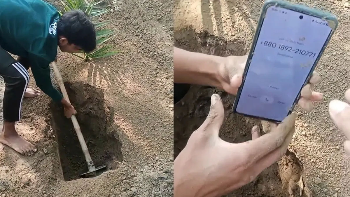 বাগাতিপাড়ায় কবর খুঁড়ে মোবাইল ফোন উদ্ধার করা হয়েছে। ছবি- সংগৃহীত