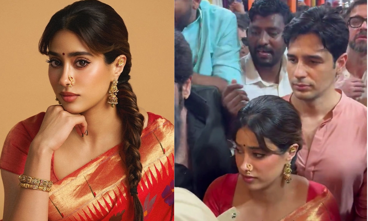 লালবাগচা রাজার আরাধনায় ‘পরম সুন্দরী’র তারকা জুটি জাহ্নবী কাপুর ও সিদ্ধার্থ মালহোত্রা।