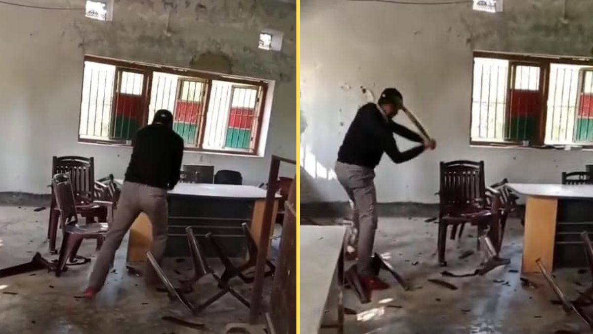 অফিস ভাঙচুর করছে এক যুবক। ছবি- ভিডিও থেকে নেওয়া