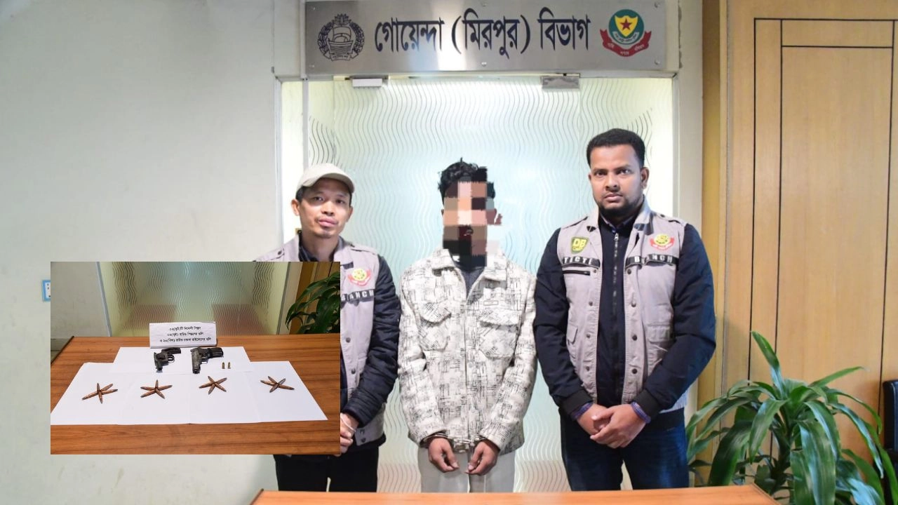 বিদেশি অস্ত্রসহ সন্ত্রাসী গ্রুপের সদস্য গ্রেপ্তার। ছবি : সংগৃহীত