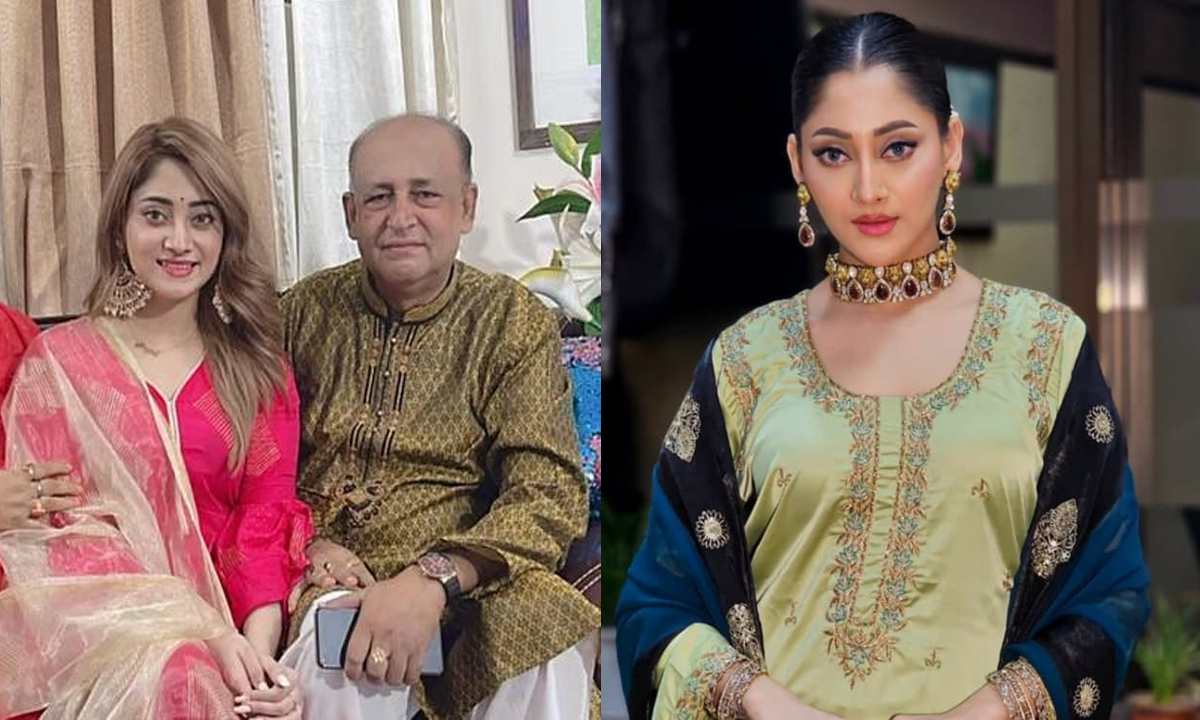 চিত্রনায়িকা পূজা চেরি ও তার বাবা দেবু প্রসাদ রায়। ছবি : সংগৃহীত