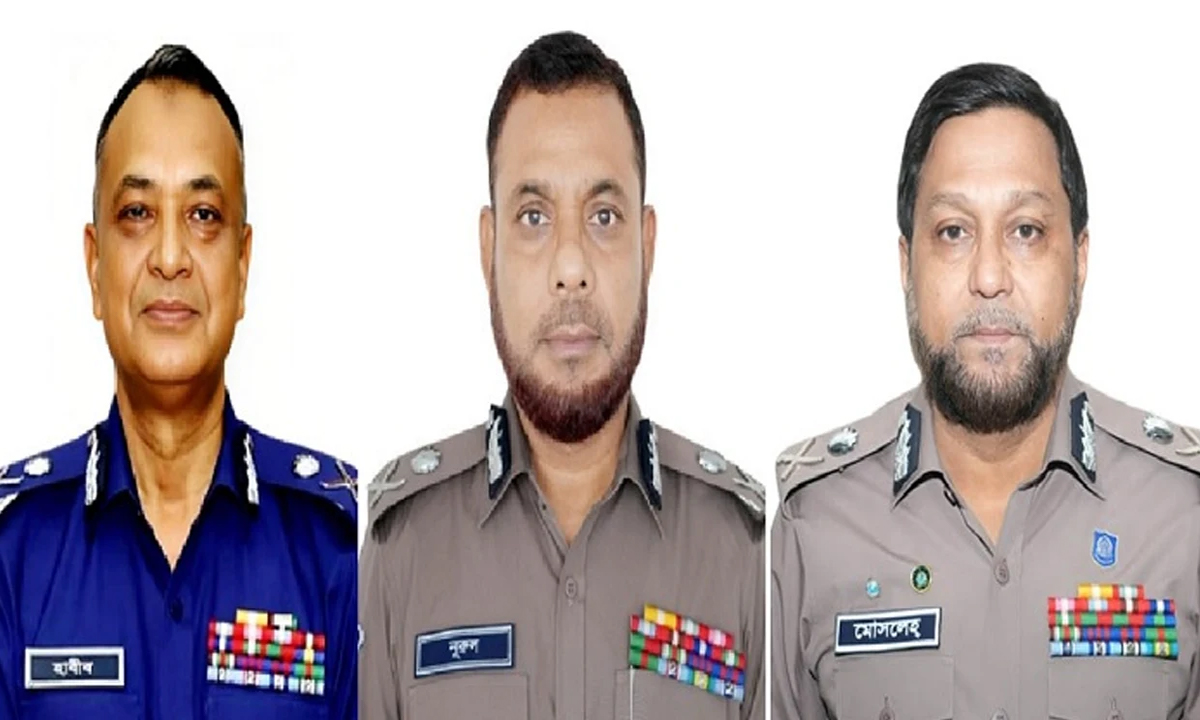 নবনিযুক্ত র‌্যাব প্রধান আহসান হাবীব, এসবি প্রধান নুরুল আমিন ও সিআইডি প্রধান মোসলেহ উদ্দিন। ছবি : সংগৃহীত