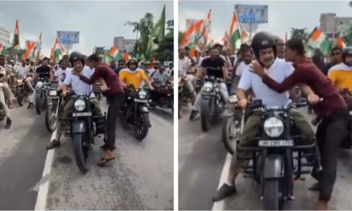 বিহারে রাহুল গান্ধীর নেতৃত্বে ‘ভোটার অধিকার যাত্রা’ চলাকালে এক সমর্থক তাকে চুমু খেয়ে বসেন। ছবি- সংগৃহীত